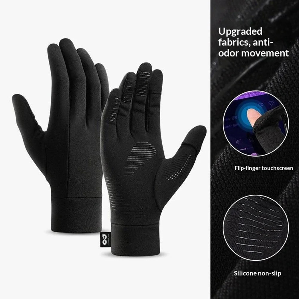 GOLOVEJOY 1 Pair Size M 7-8cm Palm Width Winter Ski Liner Gloves Flip-Top Touchscreen Anti-slip Mittens for Running Cycling - Black - 3