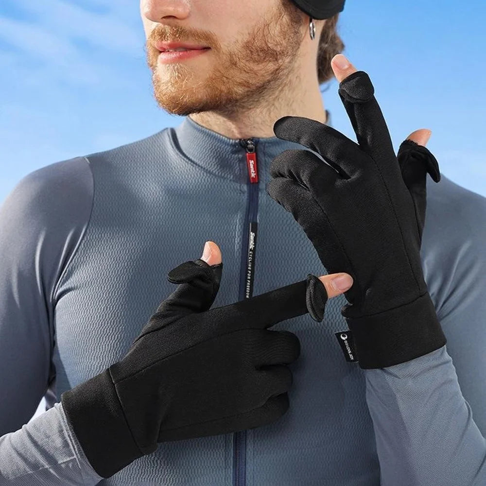 GOLOVEJOY 1 Pair Size L 8-9cm Palm Width Winter Ski Liner Gloves Flip-Top Touchscreen Anti-slip Mittens for Running Cycling - Black - 6