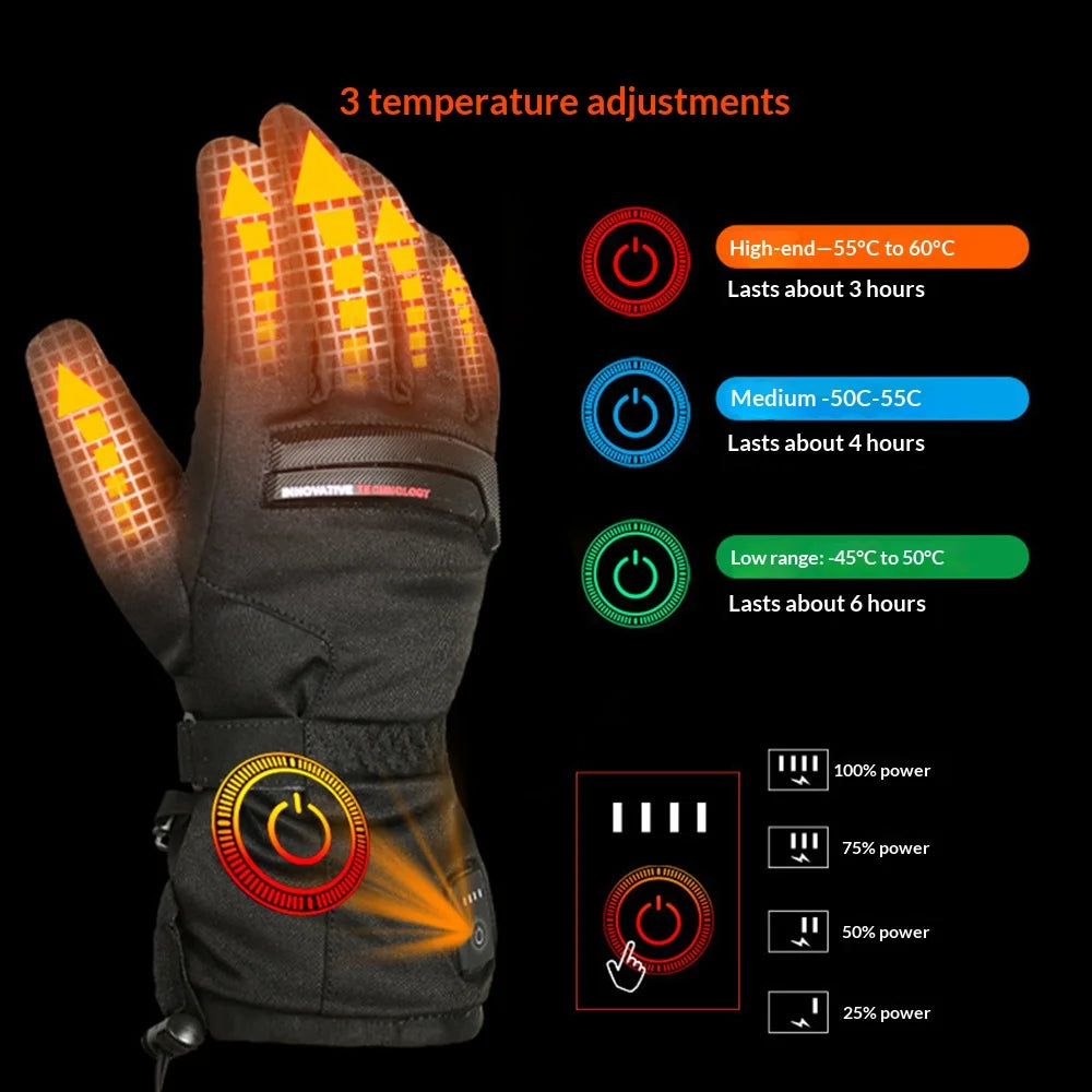 3 Levels Smart Heated Gloves Touchscreen Electric Warming Gloves with 2Pcs 7.4V/3000mAh Battery - Black | L - 4
