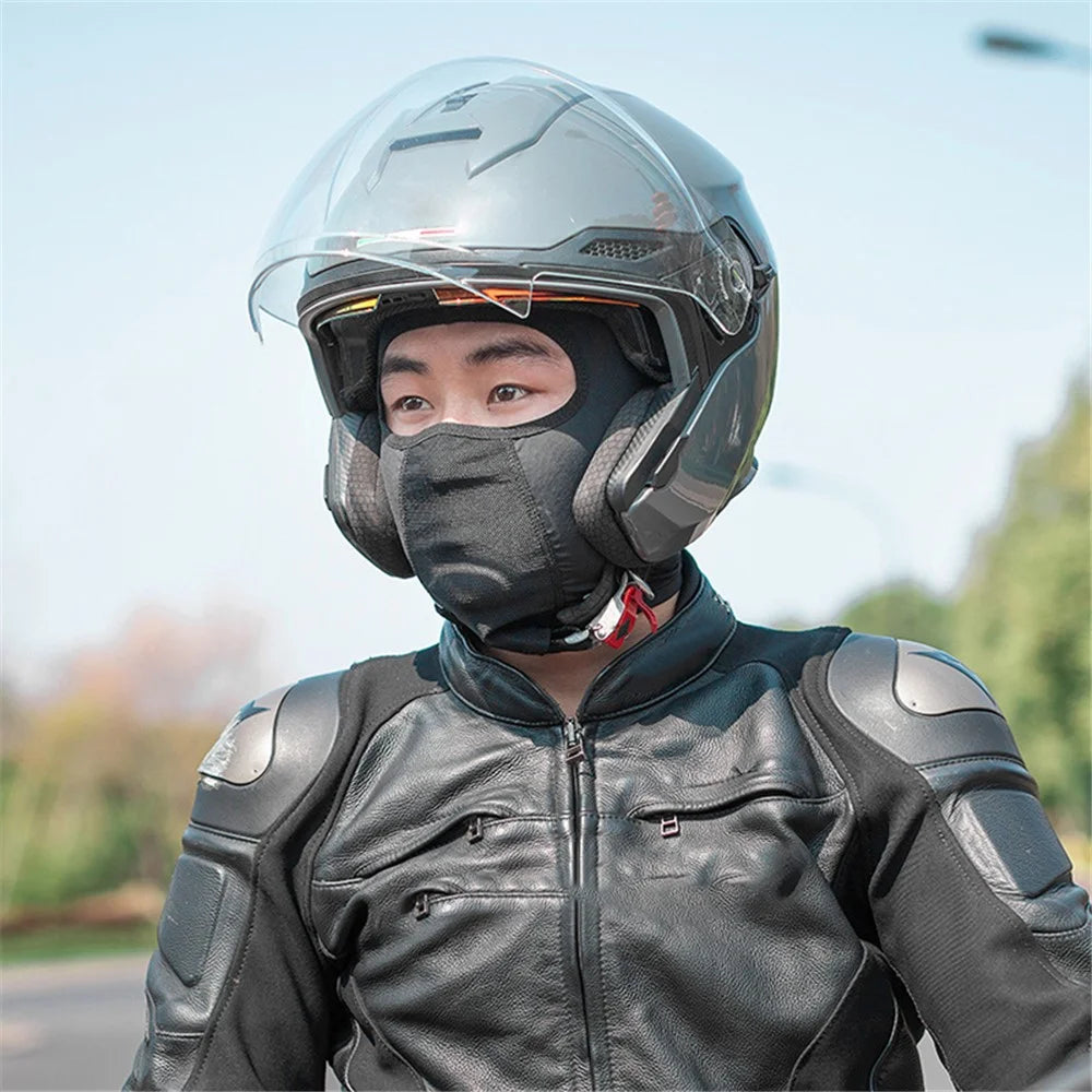 ROCKBROS LF8064 Motorcycle Face Mask Sun Protection Ice Silk Outdoor Cycling Balaclava Cap Scraf Stretch Helmet Liner - Black/without Glasses Hole - 2