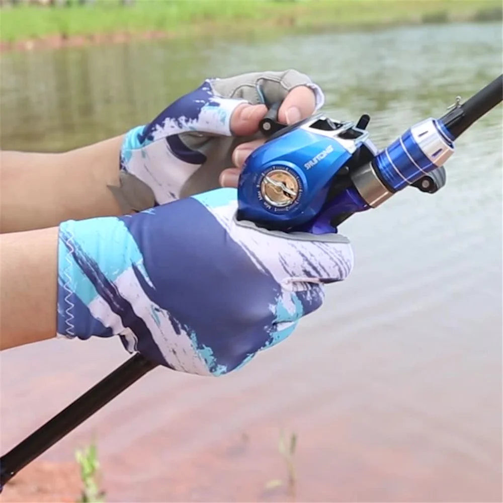 KYNCILOR A0007 Non-slip Fishing Gloves Breathable Half Finger Mittens for Climbing Hiking Camping - Blue/M - 3