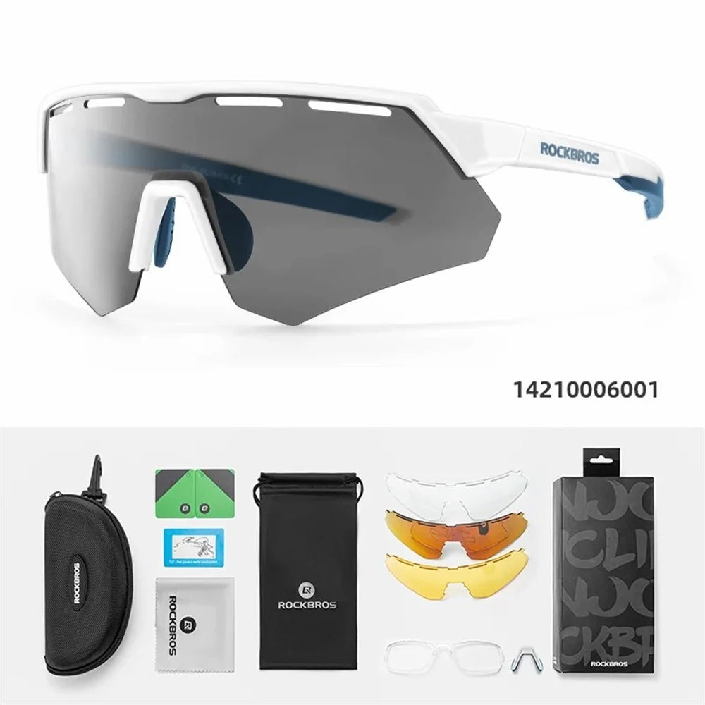 ROCKBROS SP246 Cycling Glasses Outdoor Windproof Eyeglasses Eye Protection Goggles, 4 Lens - White Frame - 2