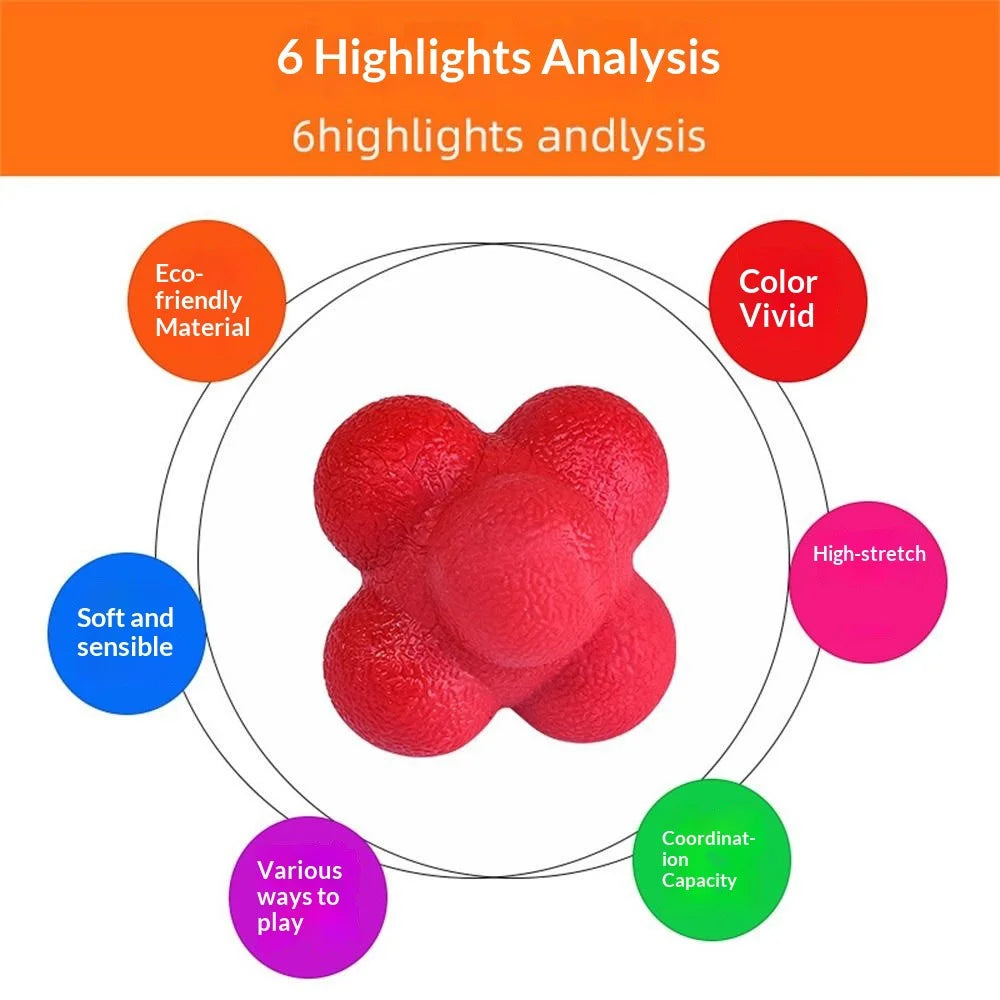 5.5cm Hexagonal Reaction Ball High Bounce TPR Ball Outdoor Sports Toy for Agility Game - Red - 4