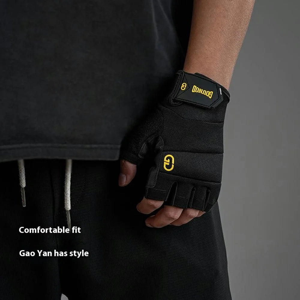 GOUNOD GL058 Non Slip Thickened Palm Protection Half Finger Gloves for Weightlifting Gym Fitness , Black / Size M - 4