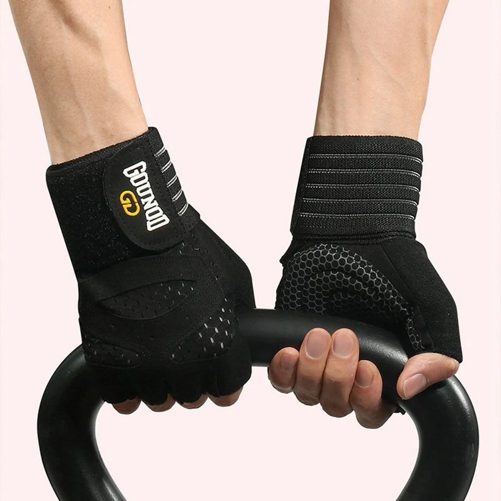 GOUNOD GL040 Non Slip Weightlifting Gloves Breathable Half Finger Fitness Gloves Size S - Black - 6