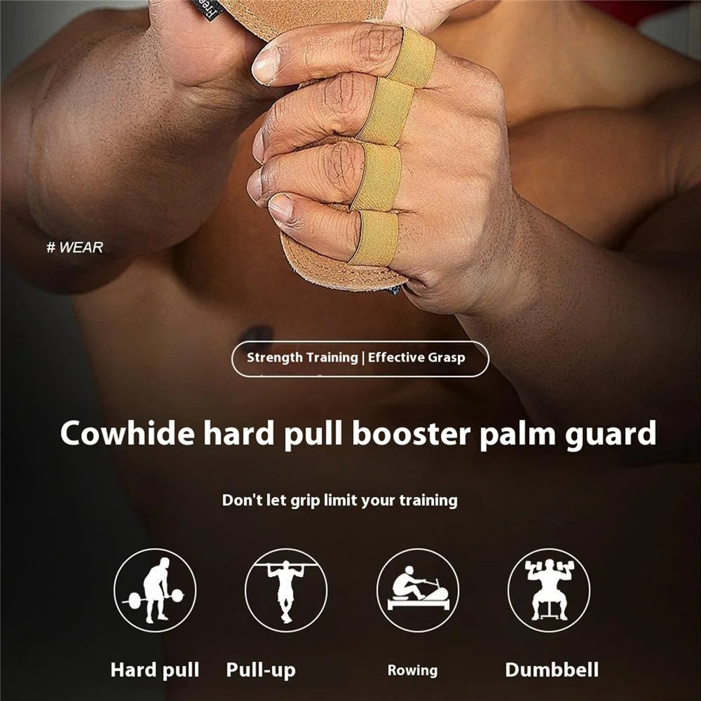 VILICO A0140 Pull Ups Grip Pads Cowhide Leather Palm Guard Fitness Gloves for Weightlifting - Brown - 4