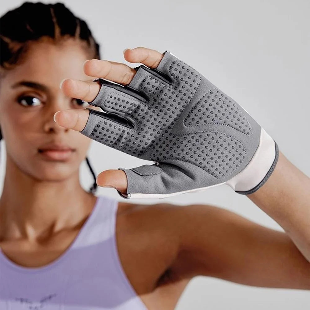 GOLOVEJOY XG84 1 Pair Half Finger Sport Fitness Gloves Anti Slip Shock Absorbing Open Back Mittens - Light Grey / S - 4
