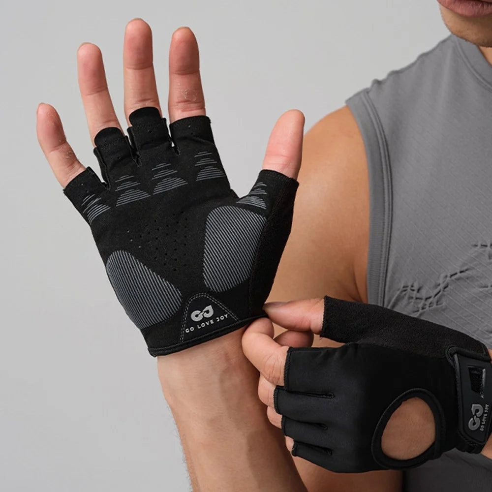 GOLOVEJOY XG86 Shock Absorption Fitness Gloves Non Slip Workout Training Half Finger Mittens - Black / M - 6