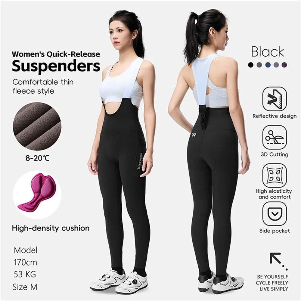 WEST BIKING YP0210021 Lightweight Cycling Bib Pants Quick Release Padded 3D Ergonomic Long Pants for Women Autumn Winter - Black / M - 2