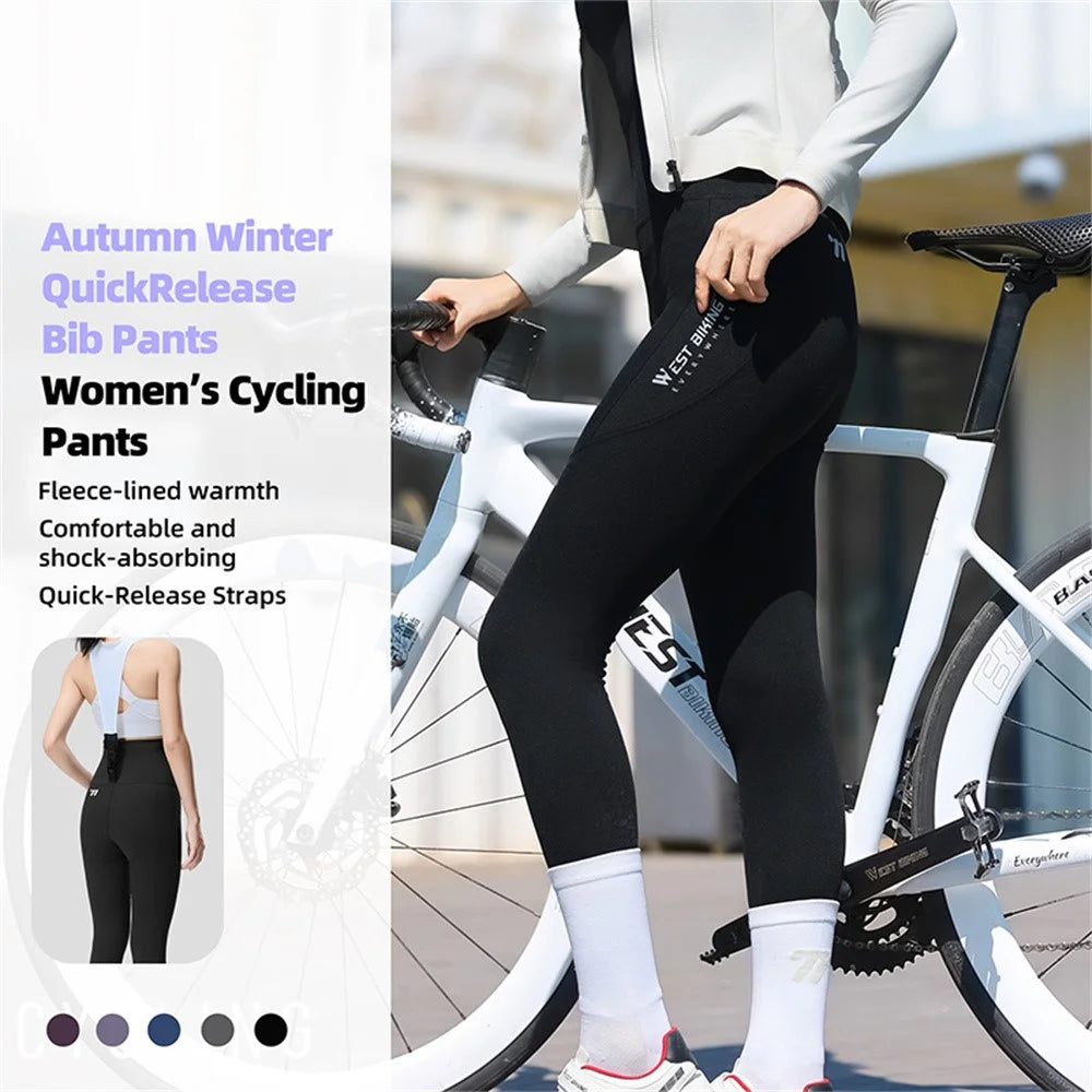 WEST BIKING YP0210021 Lightweight Cycling Bib Pants Quick Release Padded 3D Ergonomic Long Pants for Women Autumn Winter - Black / M - 3