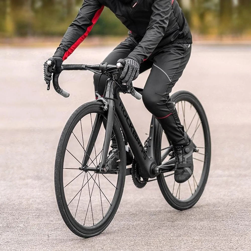 ROCKBROS 20420033 Windproof PU Autumn Winter Cycling Pants 3D Ergonomic Fleece Thermal Bicycle Pants for Outdoor Cycling - Black / S - 3