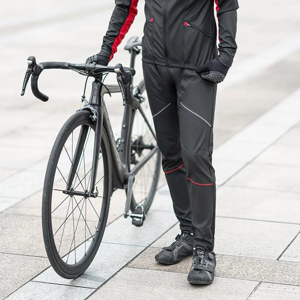 ROCKBROS 20420033 Windproof PU Autumn Winter Cycling Pants 3D Ergonomic Fleece Thermal Bicycle Pants for Outdoor Cycling - Black / S - 6