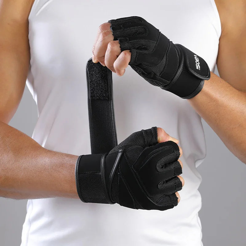 VBOSI 6104V Fitness Gloves Half Finger Workout Training Gloves with Compression Wrist Strap for Weightlifting Gym - Black/M - 2
