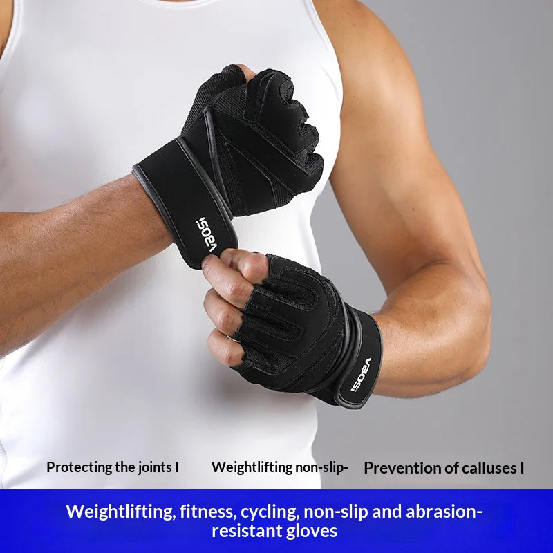 VBOSI 6104V Fitness Gloves Half Finger Workout Training Gloves with Compression Wrist Strap for Weightlifting Gym - Black/M - 3