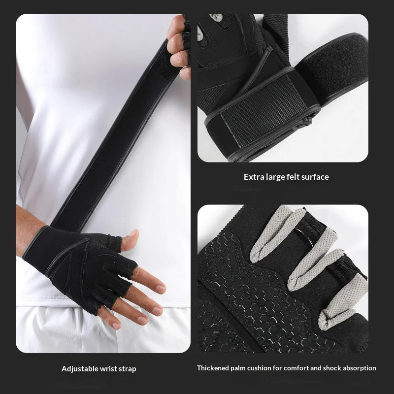 VBOSI 6104V Fitness Gloves Half Finger Workout Training Gloves with Compression Wrist Strap for Weightlifting Gym - Black/M - 4