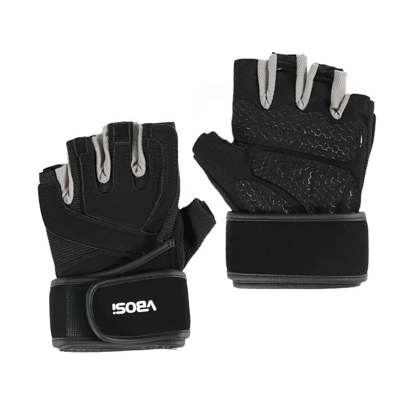 VBOSI 6104V Fitness Gloves Half Finger Workout Training Gloves with Compression Wrist Strap for Weightlifting Gym - Black/M - 6