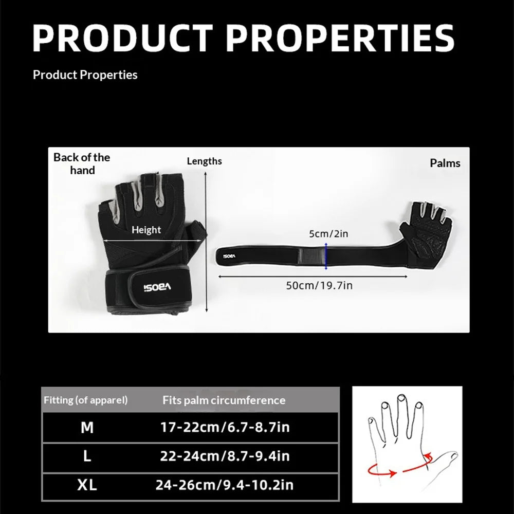 VBOSI 6104V Fitness Gloves Half Finger Workout Training Gloves with Compression Wrist Strap for Weightlifting Gym - Black/M - 7