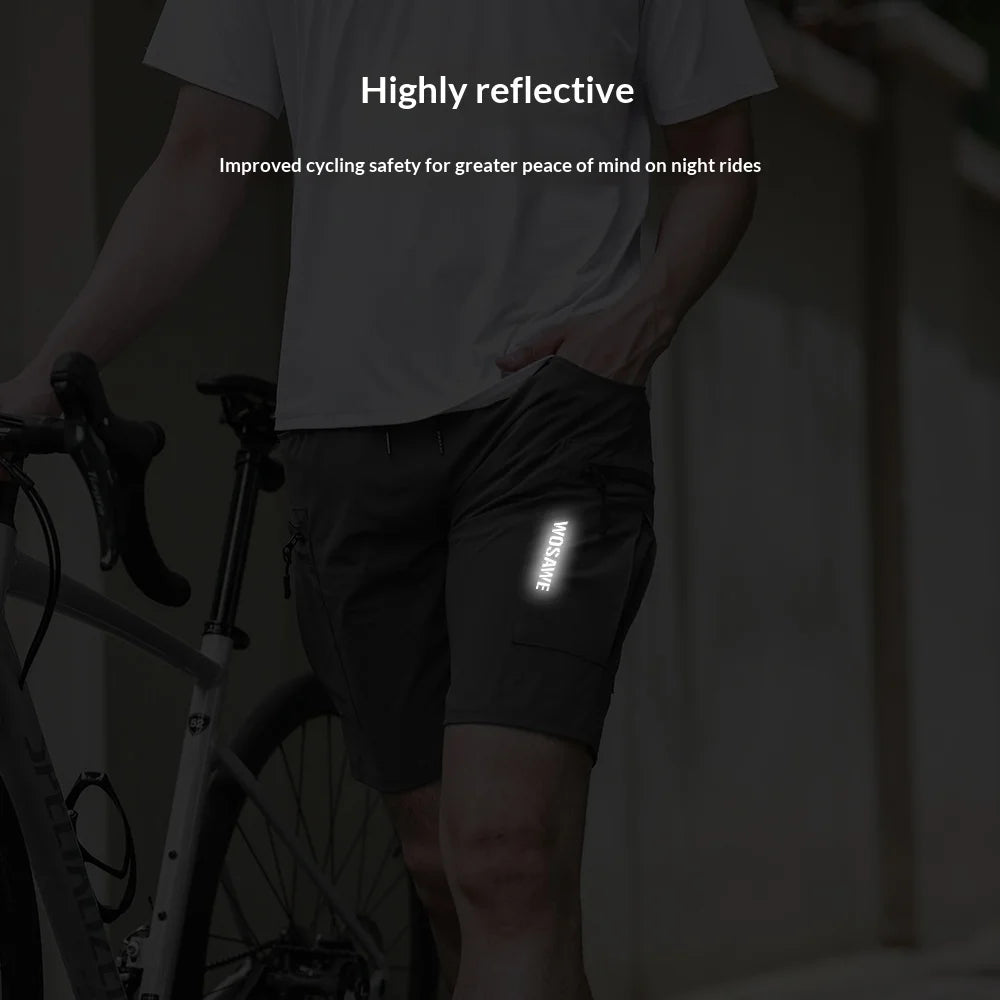 WOSAWE BD119 Reflective Summer Cycling Shorts 4D Padded MTB Road Bike Shorts for Men Women - BD119/B Black | Asian M/European S - 5