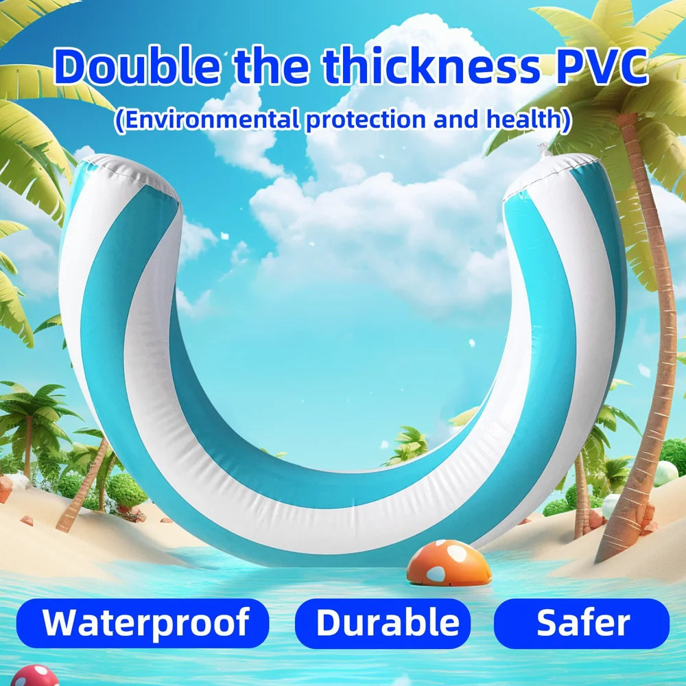 PVC Inflatable Swimming Ring Ergonomic U Shape Pool Float Armrest Support for Beach Pool - Blue - 2