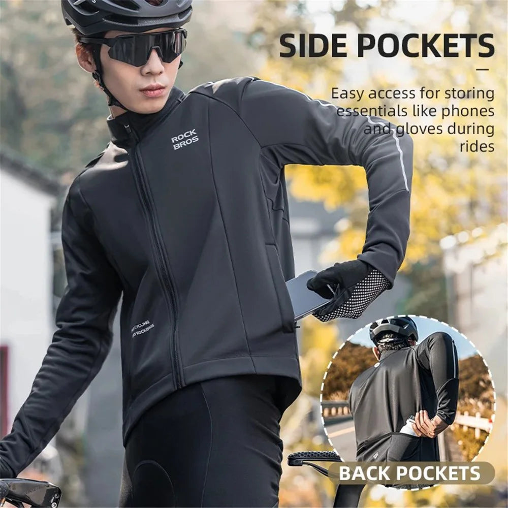ROCKBROS YPW057 Men's Cycling Jersey Winter Thermal Long Sleeve Fleece Cycling Jacket with 5 Pockets - S - 4