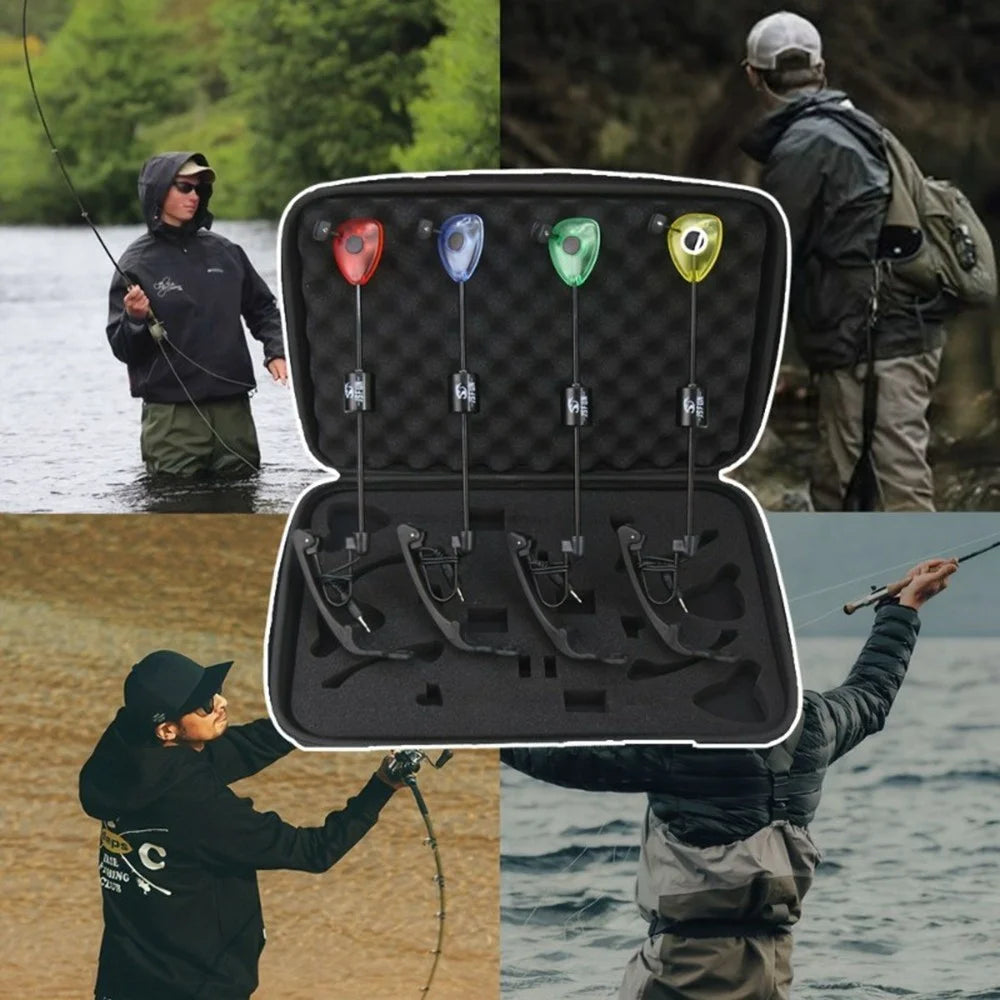 JSFUN 4Pcs / Set Fishing Bite Alarm Swinger Kit Indicator Rod Tip Lights with Storage Bag - 2