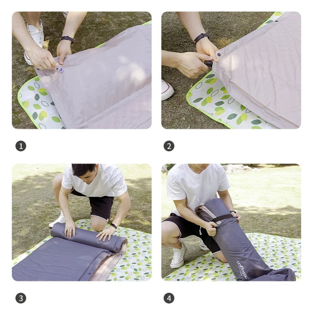 LEVORYEOU QD-8718 Double Person Sleeping Bed 5cm Thicken Automatic Inflatable Cushion Outdoor Camping Splicing Air Mattress with Integrated Pillow, 192*132*5cm - Gold - 7
