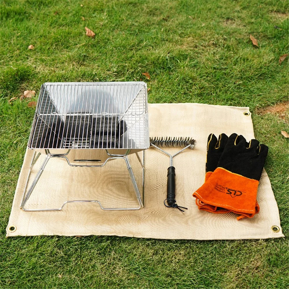 CLS Size S 46x44cm Outdoor BBQ Fireproof Cloth Fiberglass Heat Insulation Pad Camping Picnic Barbecue Flame Retardant Mat - 5