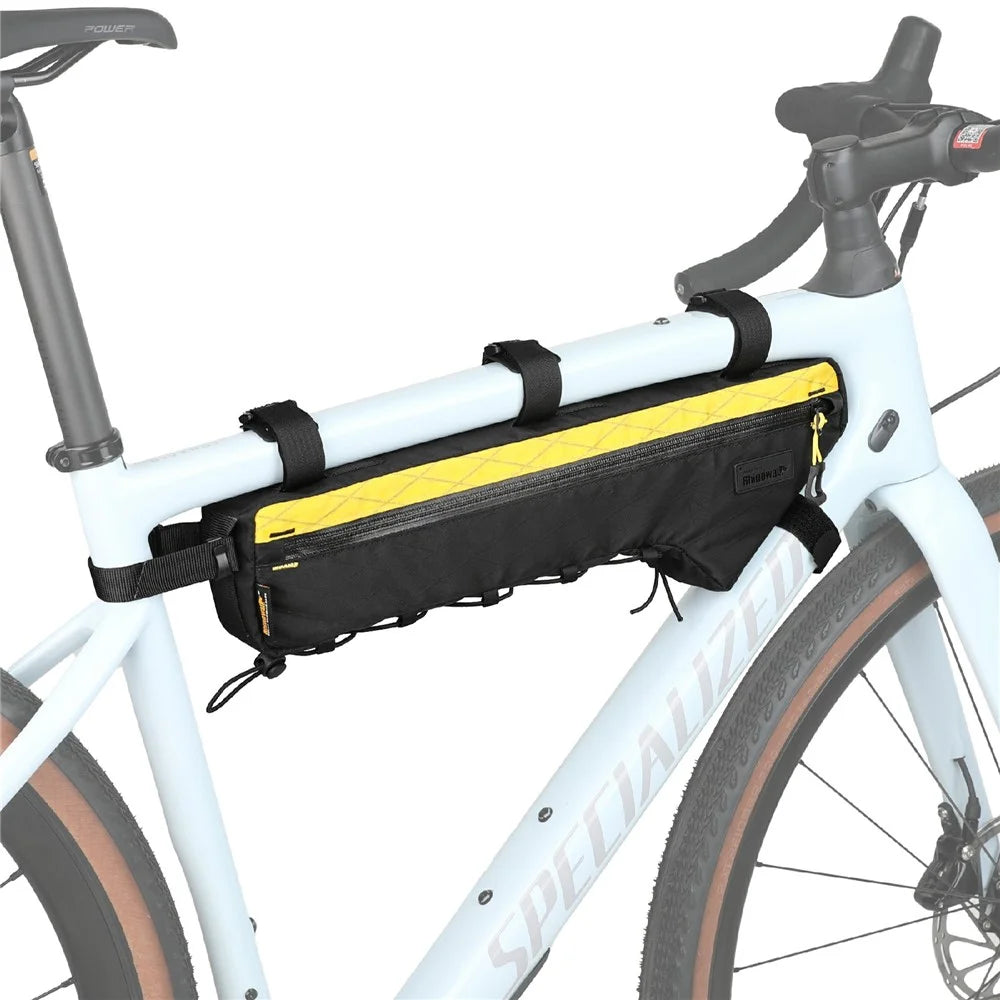RHINOWALK BHD0016 Bicycle Frame Bag 2.4L Waterproof Bicycle Pouch Under Tube Bag for Road Mountain Cycling - Black / Yellow - 2