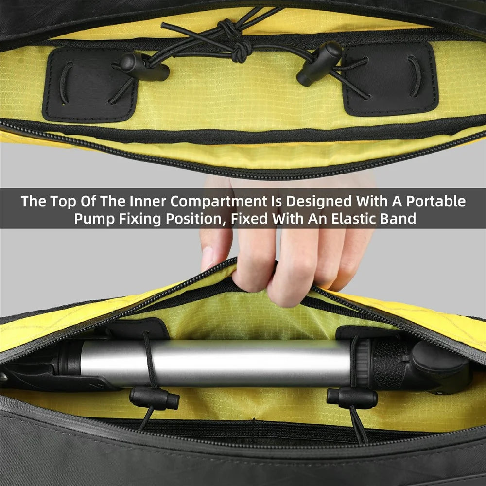 RHINOWALK BHD0016 Bicycle Frame Bag 2.4L Waterproof Bicycle Pouch Under Tube Bag for Road Mountain Cycling - Black / Yellow - 6