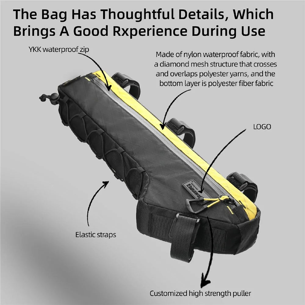 RHINOWALK BHD0016 Bicycle Frame Bag 2.4L Waterproof Bicycle Pouch Under Tube Bag for Road Mountain Cycling - Black / Yellow - 7
