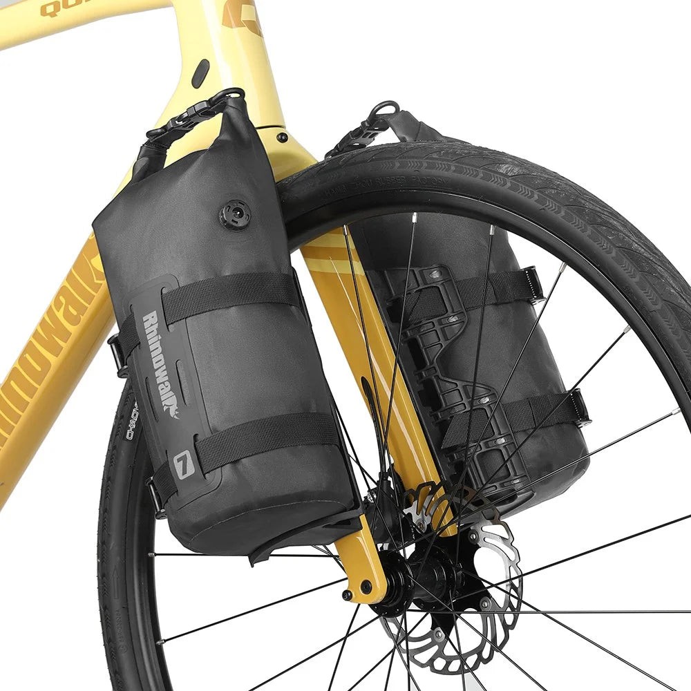 RHINOWALK RK4071BK Bike Front Fork Nylon Storage Bag 7L Waterproof Bicycle Front Fork Bag, 14.5x50cm - Black - 2
