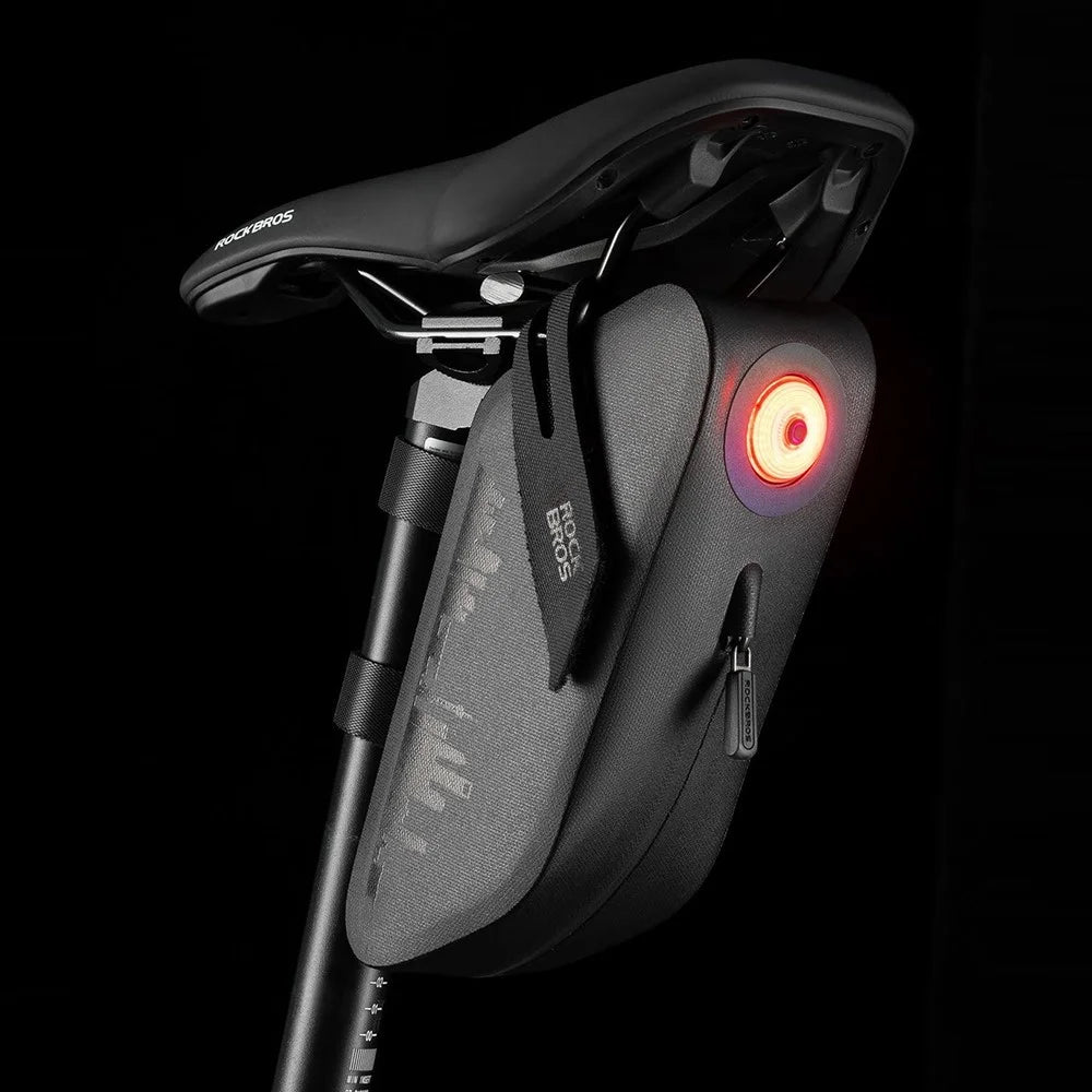 ROCKBROS 0.8L Waterproof Bike Saddle Bag with Smart Brake Sensing Taillight for Night Riding - 6