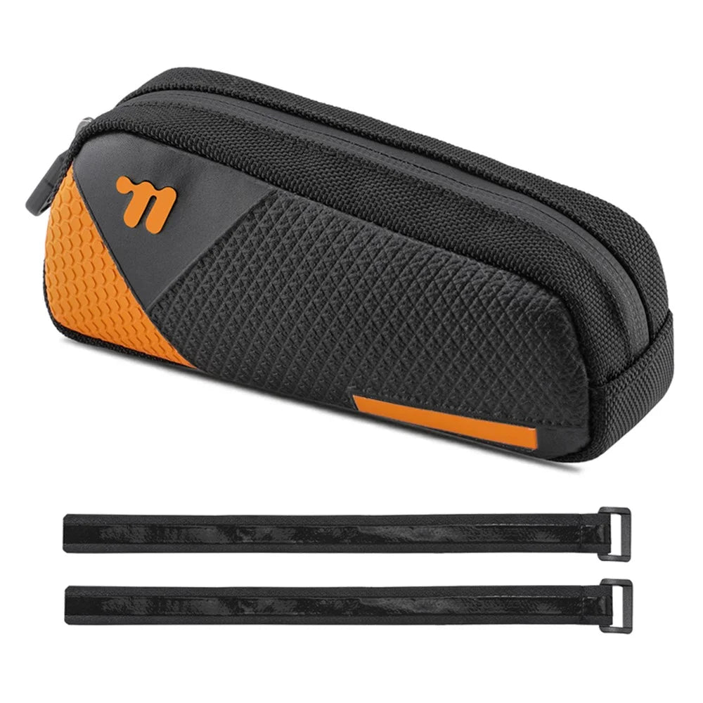 WEST BIKING YP0707414 3D Embossing PU Leather Bicycle Top Tube Bag Waterproof Bike Frame Bag - Black / Orange - 1