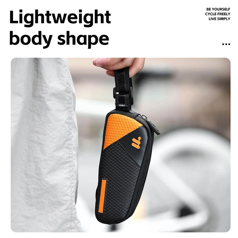 WEST BIKING YP0707414 3D Embossing PU Leather Bicycle Top Tube Bag Waterproof Bike Frame Bag - Black / Orange - 4