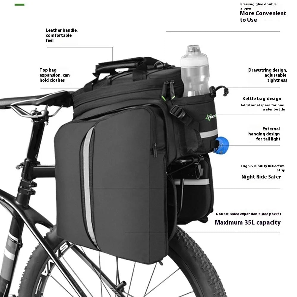 ROCKBROS A6 35L Expandable Bicycle Rear Rack Bag Mountain Bike Pannier Pack with Rain Cover - 3