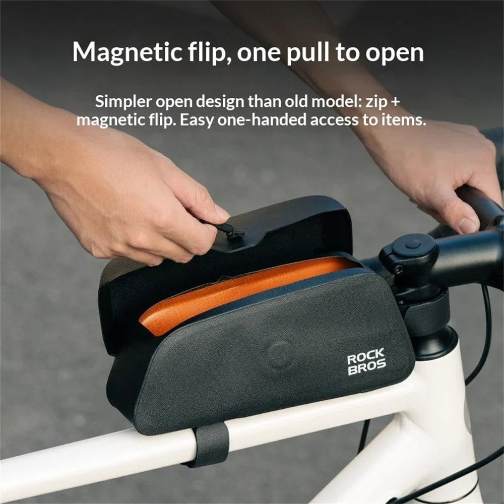 ROCKBROS 30120122 AS-133 Size S Bicycle Front Frame Bag Magnetic Flip Cover Waterproof Top Tube Bag for Road Mountain Bike - Blue - 4