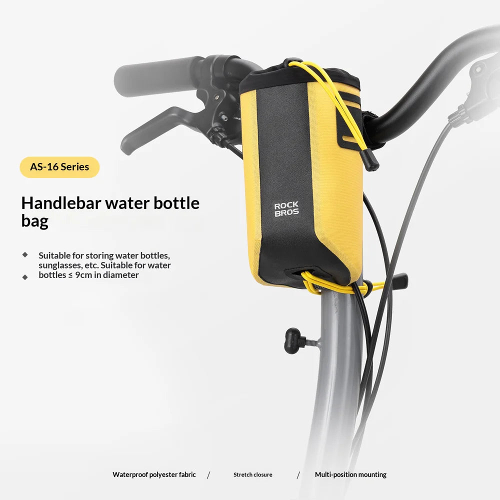 ROCKBROS AS-162 1L Water Bottle Holder with Drawstring Waterproof Bicycle Handlebar Bag Cycling Storage Pack - Black+Yellow - 2
