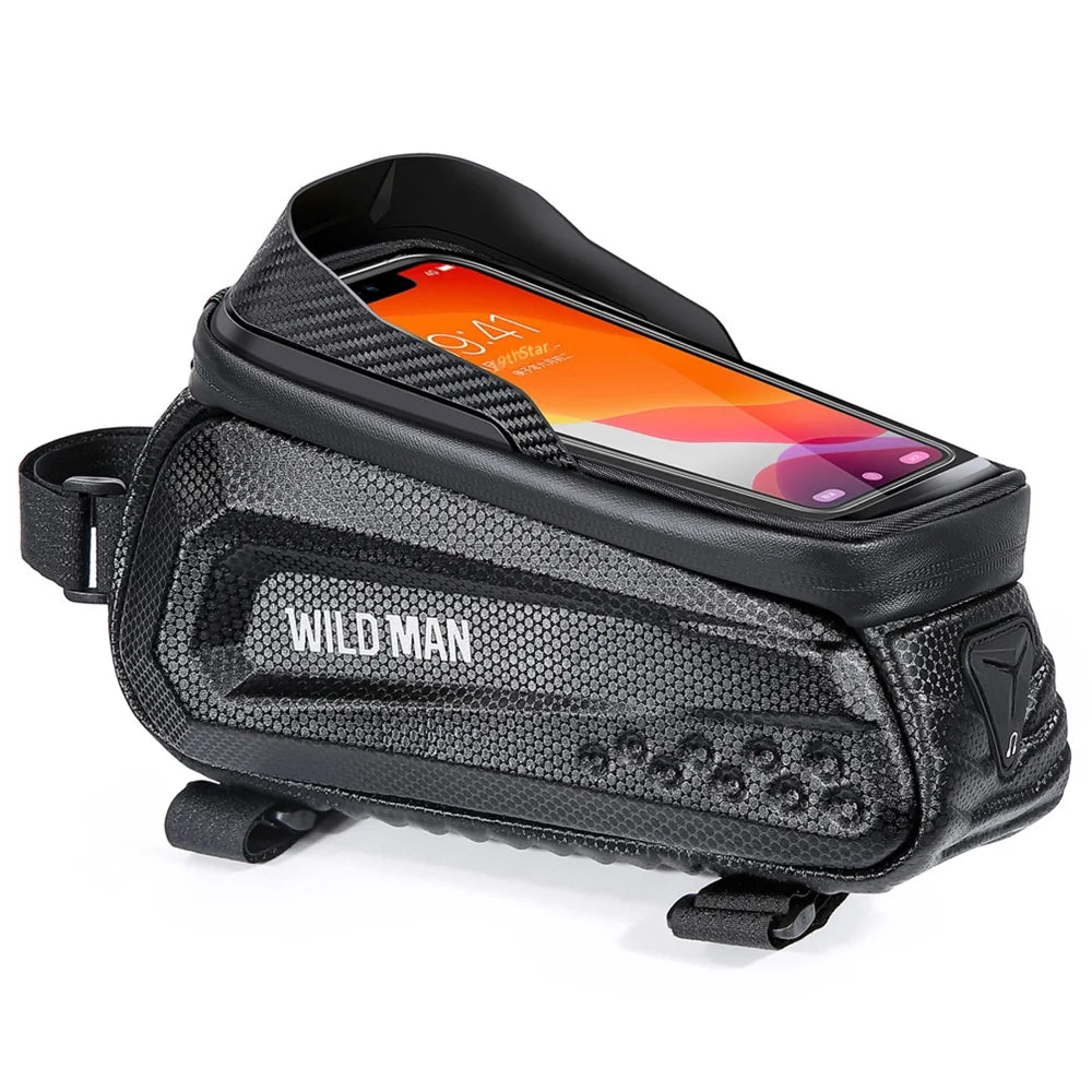 WILD MAN E10 EVA Hard Shell Bike Front Frame Bag Touchscreen Phone Holder Top Tube Bag for Cycling - Black/1L - 1