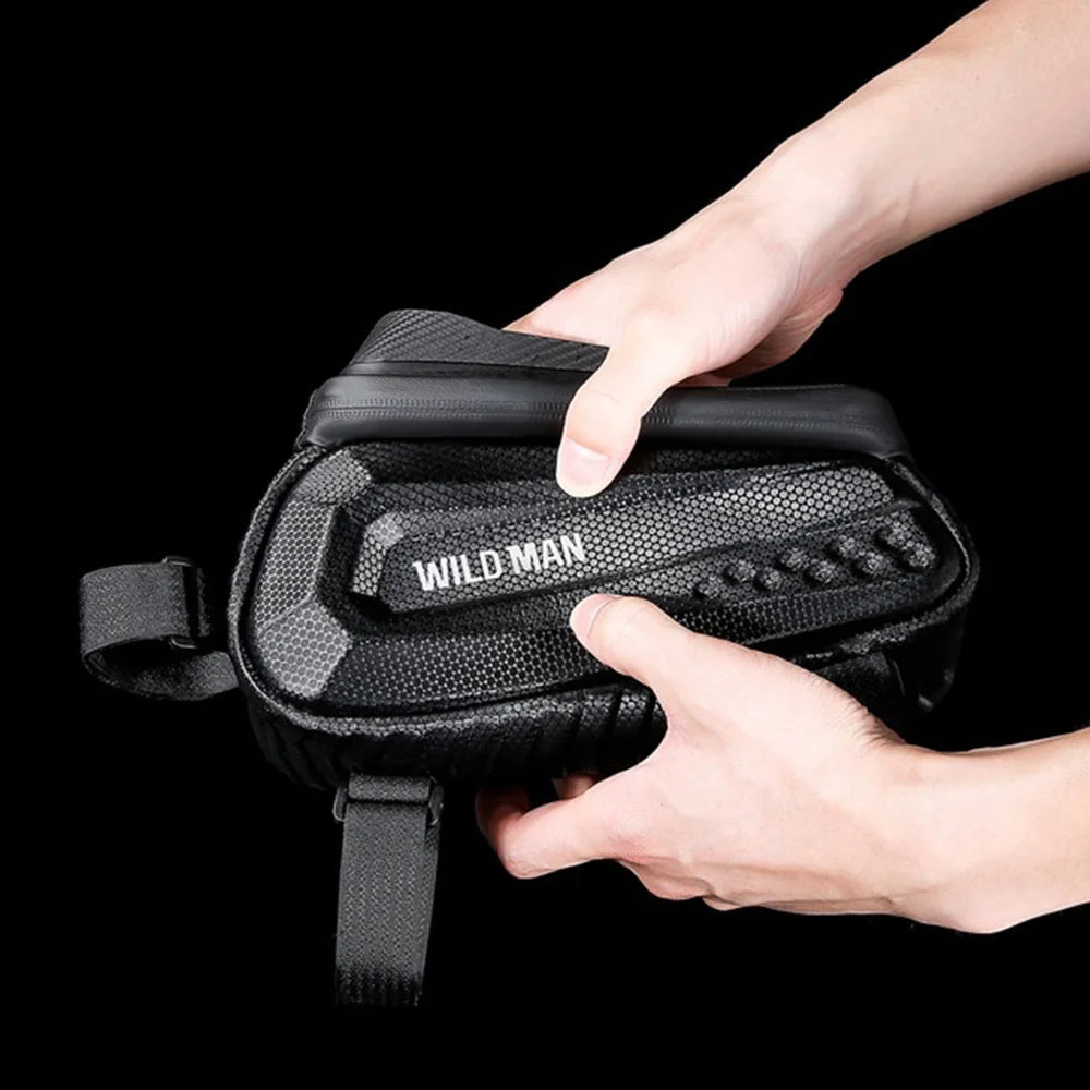 WILD MAN E10 EVA Hard Shell Bike Front Frame Bag Touchscreen Phone Holder Top Tube Bag for Cycling - Black/1L - 7