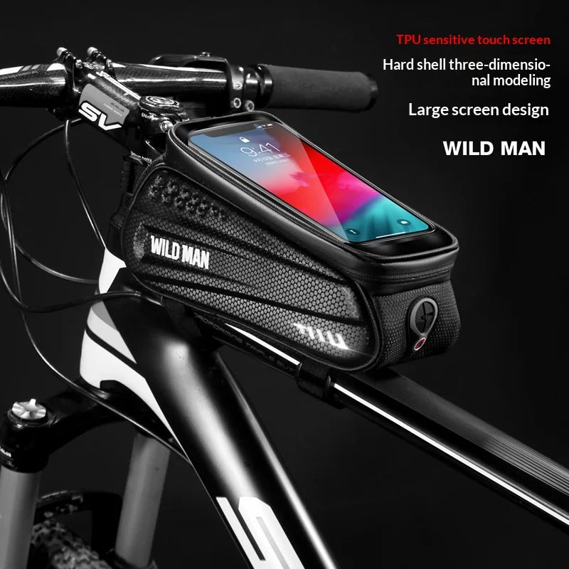 WILD MAN ES3 Bicycle Frame Bag Hard Shell Touchscreen Bike Phone Bag for Mountain Road Cycling - Black/1L - 2