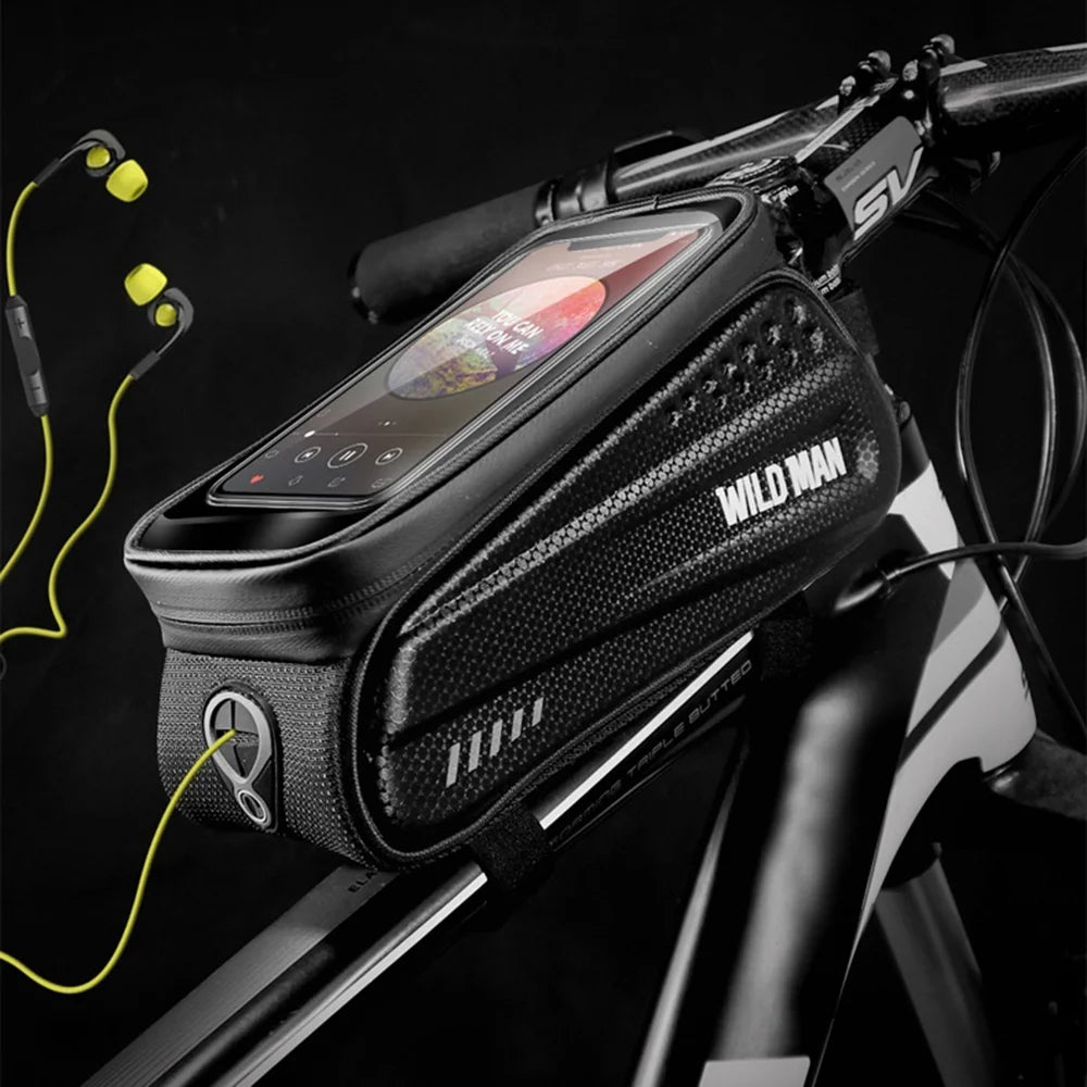 WILD MAN ES3 Bicycle Frame Bag Hard Shell Touchscreen Bike Phone Bag for Mountain Road Cycling - Black/1L - 6