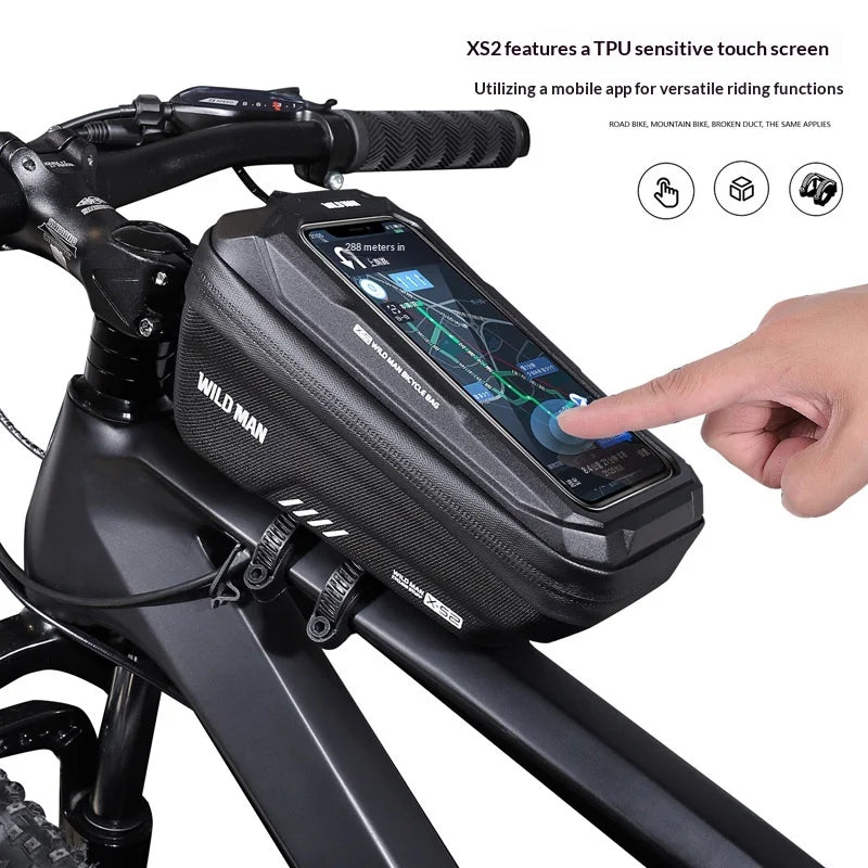 WILD MAN XS2 Bike Top Tube Bag EVA Hardshell Waterproof Touchscreen Phone Holder Bag for Mountain Road Cycling - Black/1L - 5
