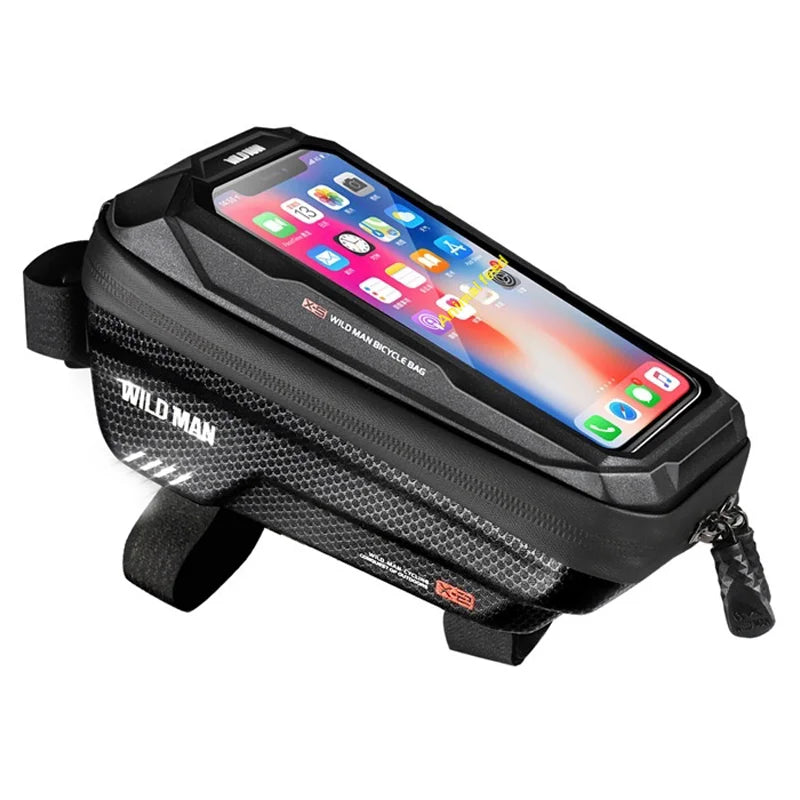 WILD MAN X2 EVA Hard Shell Cycling Phone Pouch for Mountain Bike Waterproof Bicycle Top Tube Bag - Black/1L - 2