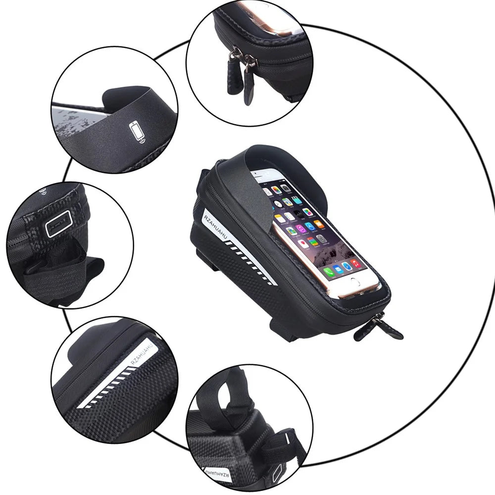 RZAHUAHU Waterproof Hard Shell Bike Phone Bag Bicycle Frame Top Tube Touch Screen Cycling Phone Case for Cellphone Below 6.5 Inches - 7