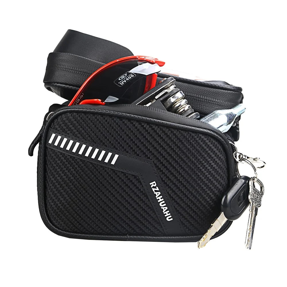 Waterproof Cycling Bike Front Frame Bag 7.2-inch Phone Touchscreen Visor Pouch Bicycle Top Tube Storage Bag - 5