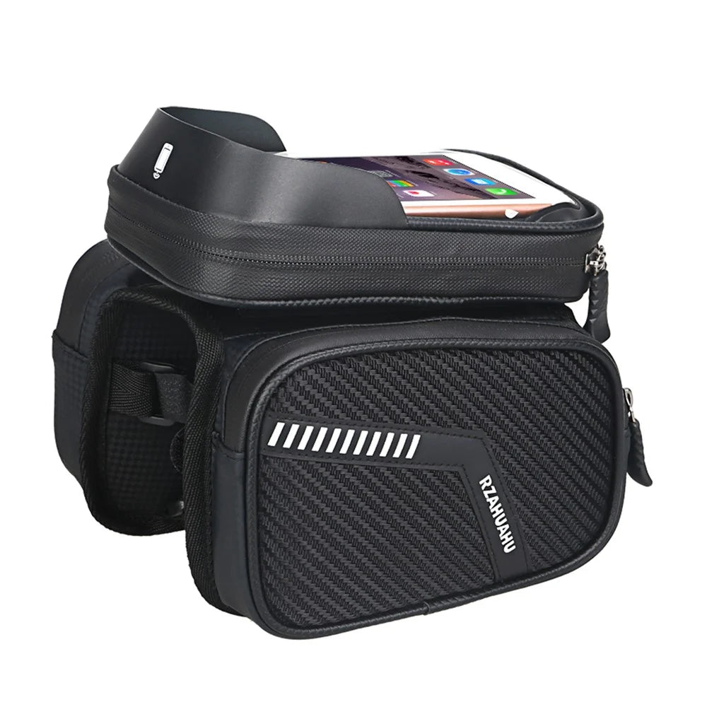 Waterproof Cycling Bike Front Frame Bag 7.2-inch Phone Touchscreen Visor Pouch Bicycle Top Tube Storage Bag - 7