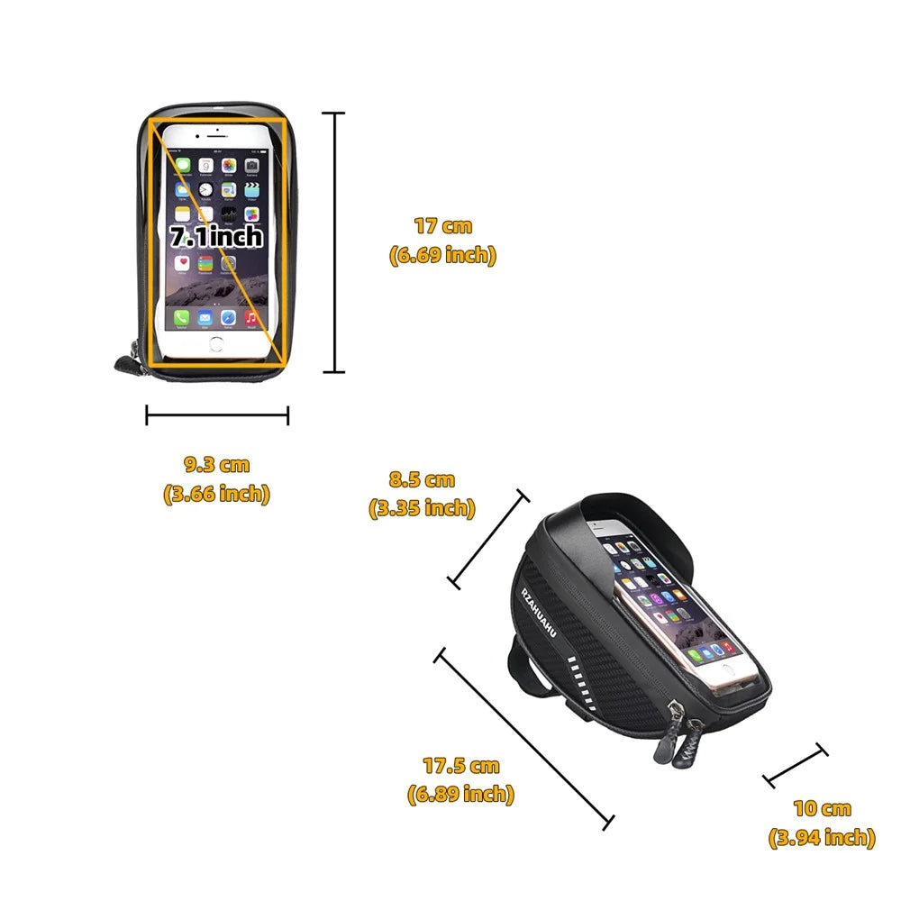 RZAHUAHU Waterproof Visor Design Bike Touch Screen 7.1-inch Phone Pocket Bicycle Cycling Handlebar Bag - 3