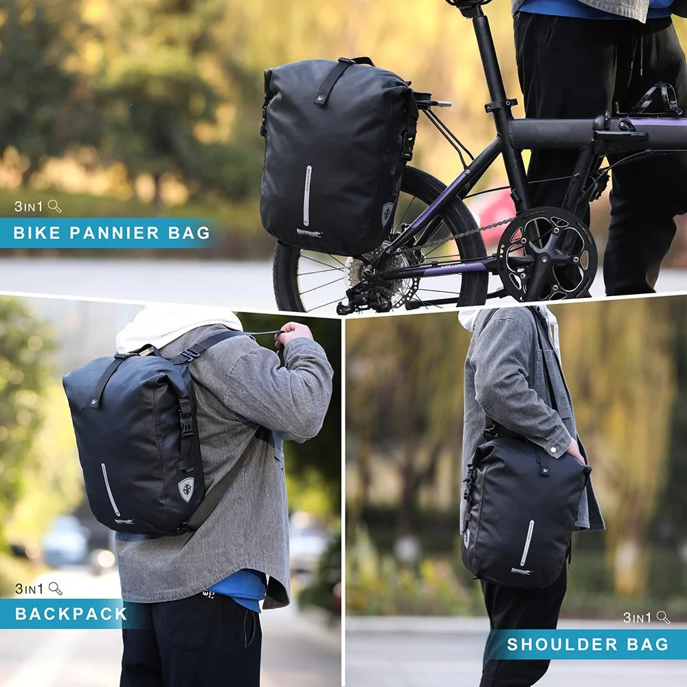 RHINOWALK X21668 Bicycle Rear Seat Bag Large Pannier Backpack Convertible Bicycle Saddle Bag Travel Shoulder Bag Cycling Accessories - Black - 6