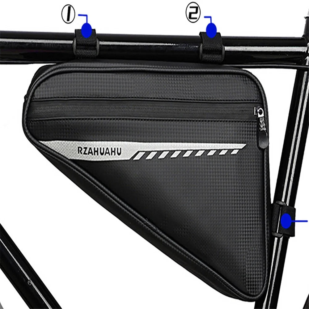 RZAHUAHU 2L Bicycle Front Frame Reflective Triangle Bag Bike Cycling Waterproof PU Storage Bag - Black - 3