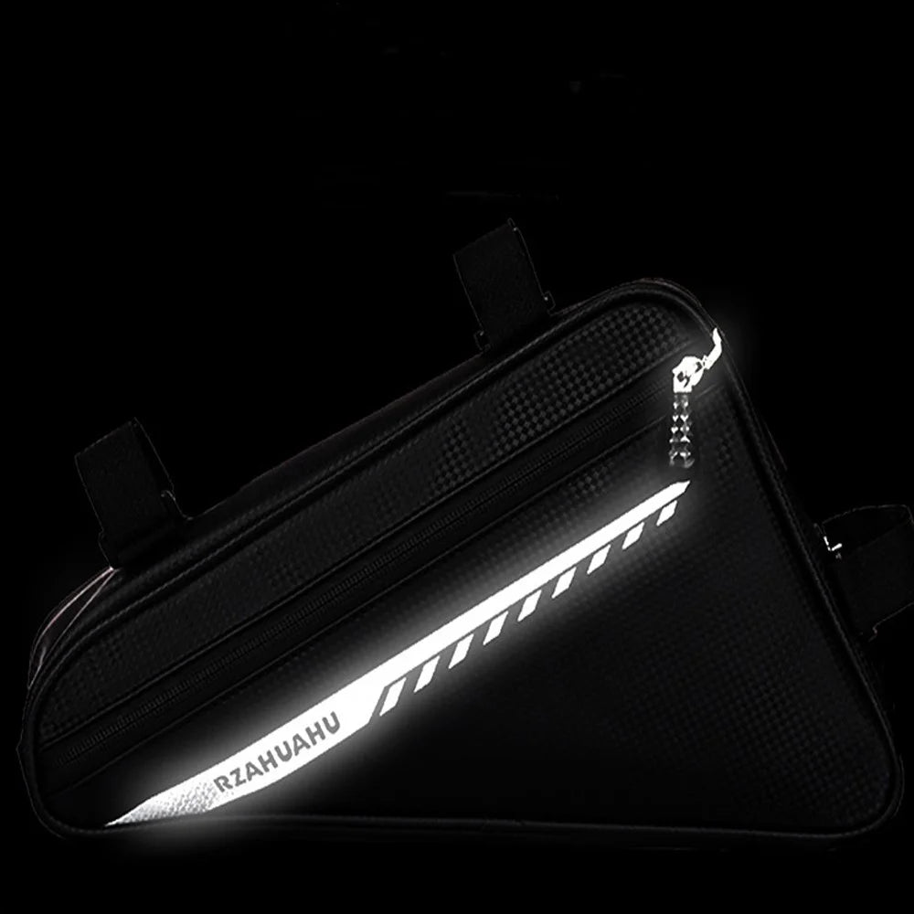 RZAHUAHU 2L Bicycle Front Frame Reflective Triangle Bag Bike Cycling Waterproof PU Storage Bag - Black - 4
